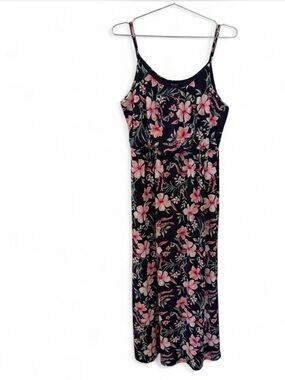 Floral Maxi Dress - Black with Pink Blooms